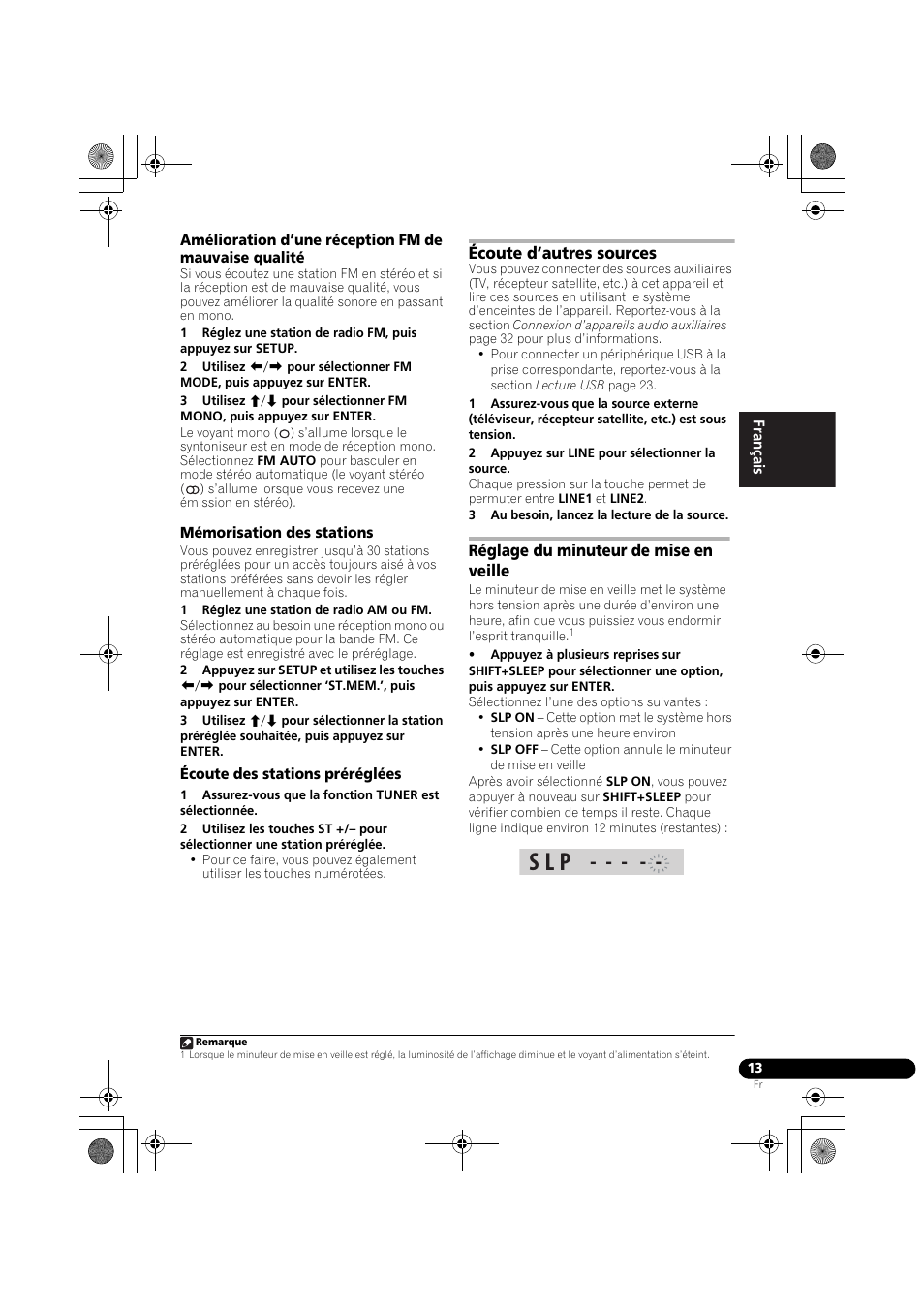 Mémorisation des stations, Écoute des stations préréglées, Écoute d’autres sources | Réglage du minuteur de mise en veille, S l p | Pioneer DCS-370 User Manual | Page 59 / 141