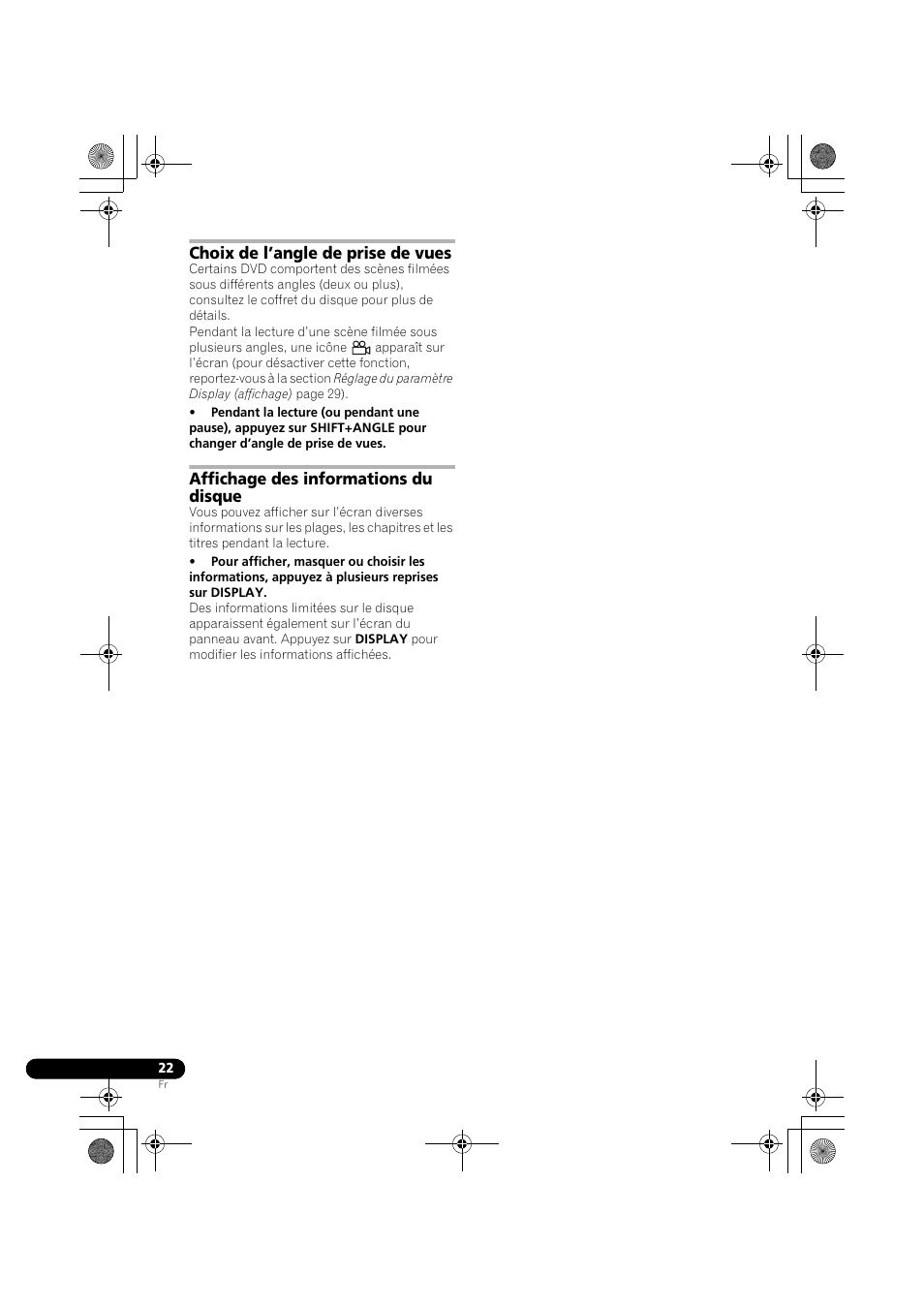 Choix de l’angle de prise de vues, Affichage des informations du disque | Pioneer DCS-370 User Manual | Page 68 / 141