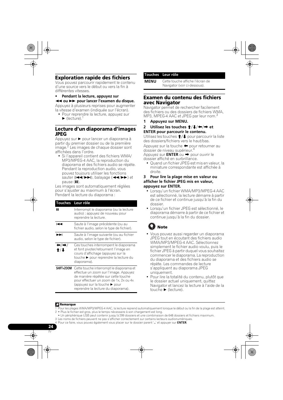 Exploration rapide des fichiers, Lecture d’un diaporama d’images jpeg, Examen du contenu des fichiers avec navigator | Pioneer DCS-370 User Manual | Page 70 / 141