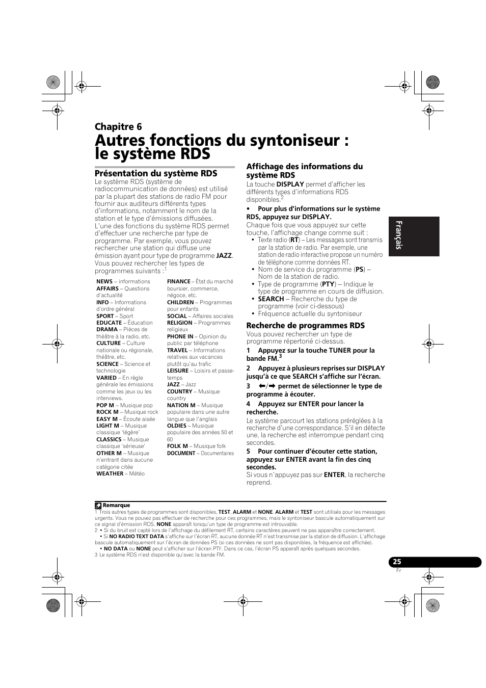 Présentation du système rds, Affichage des informations du système rds, Recherche de programmes rds | Autres fonctions du syntoniseur : le système rds, Chapitre 6 | Pioneer DCS-370 User Manual | Page 71 / 141