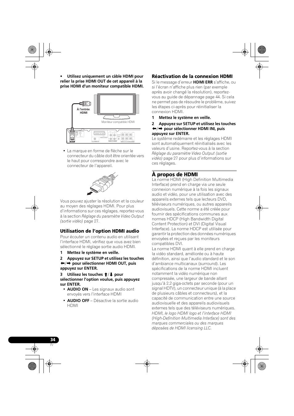 Utilisation de l’option hdmi audio, Réactivation de la connexion hdmi, À propos de hdmi | Pioneer DCS-370 User Manual | Page 80 / 141