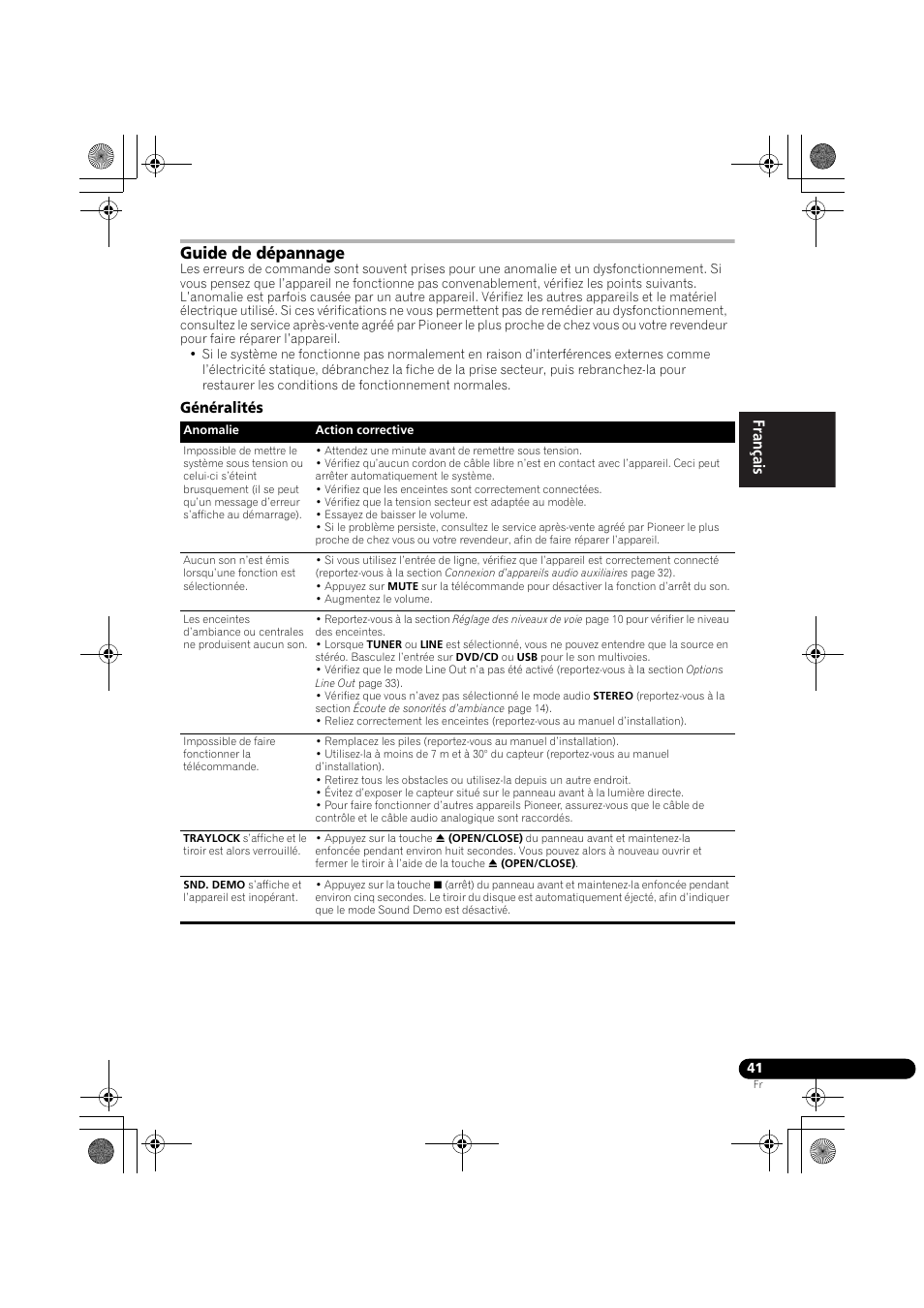 Guide de dépannage, Généralités, Françai s françai s deut sch | Pioneer DCS-370 User Manual | Page 87 / 141