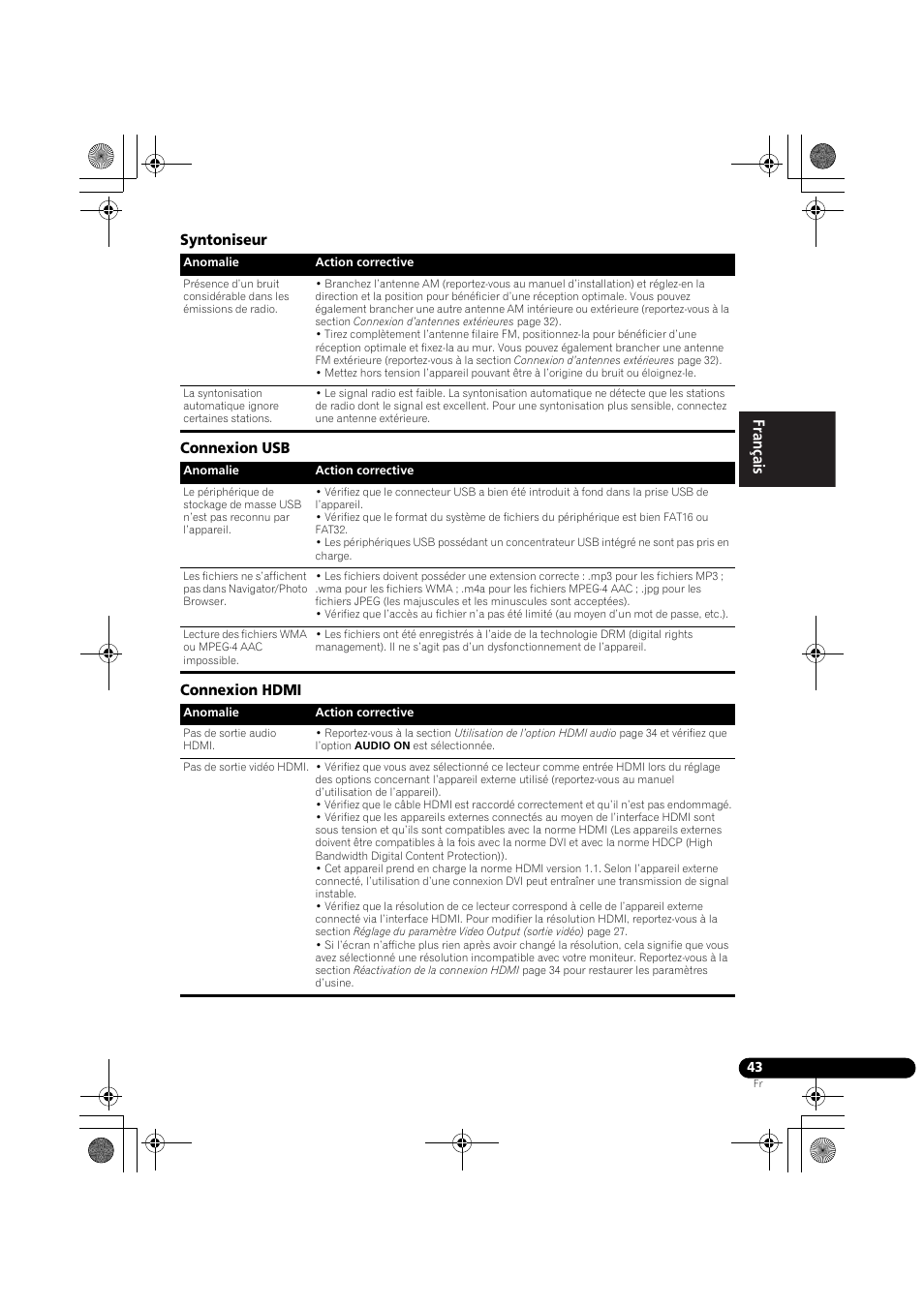 Syntoniseur, Connexion usb, Connexion hdmi | Françai s françai s deut sch | Pioneer DCS-370 User Manual | Page 89 / 141