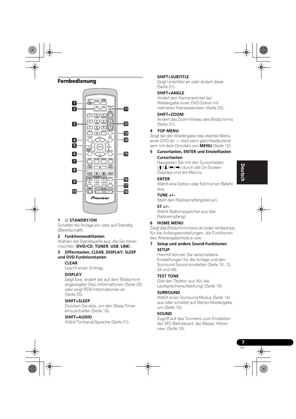 Fernbedienung, Français, Français deutsch | Pioneer DCS-370 User Manual | Page 99 / 141