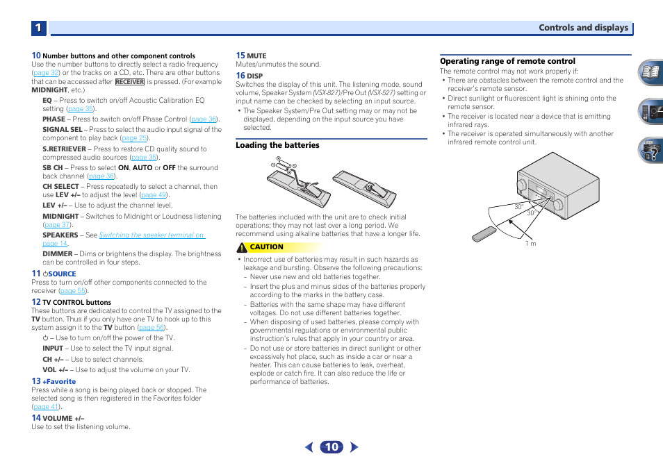 Loading the batteries, Operating range of remote control | Pioneer VSX-527-K User Manual | Page 10 / 68