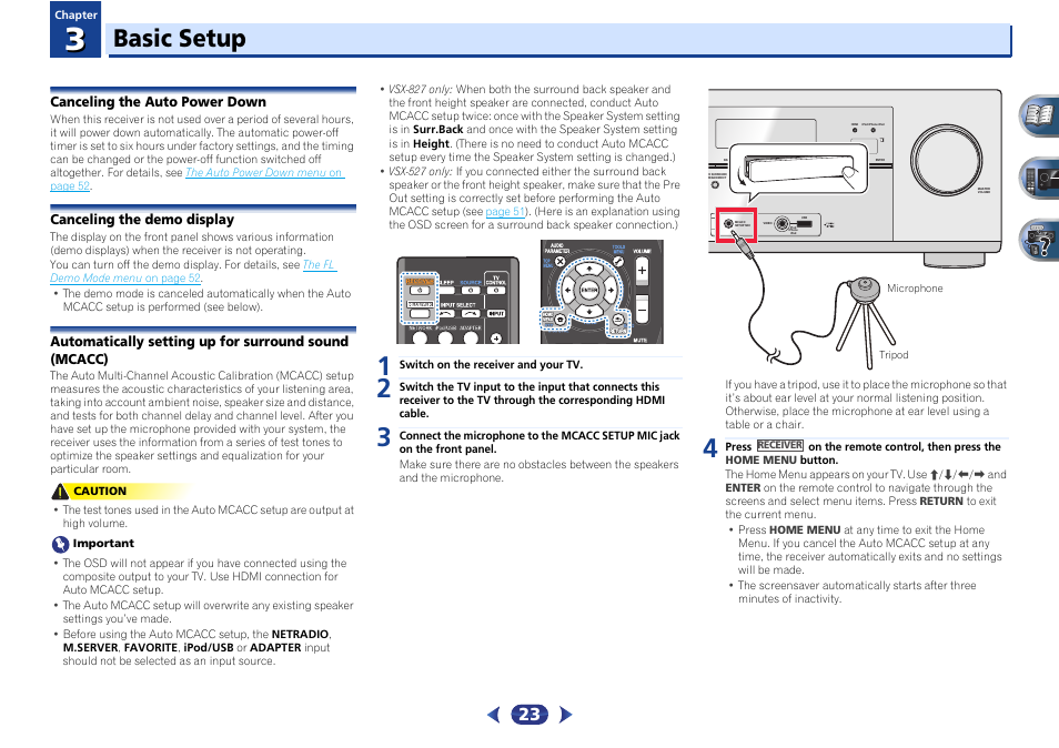 Canceling the auto power down, Canceling the demo display, Basic setup | Pioneer VSX-527-K User Manual | Page 23 / 68