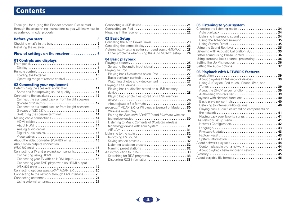 Pioneer VSX-527-K User Manual | Page 4 / 68
