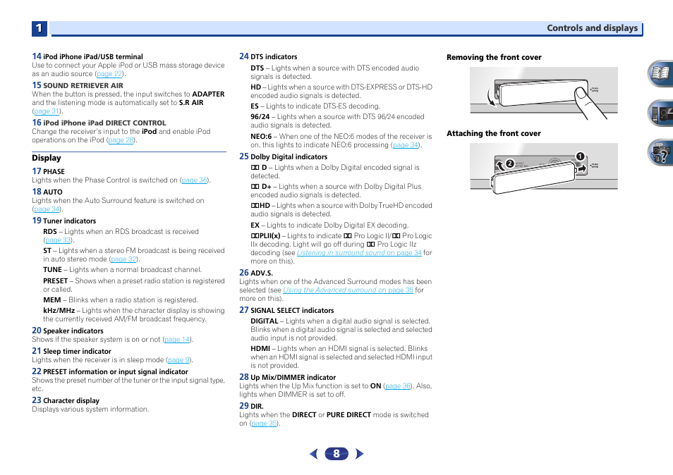Display | Pioneer VSX-527-K User Manual | Page 8 / 68
