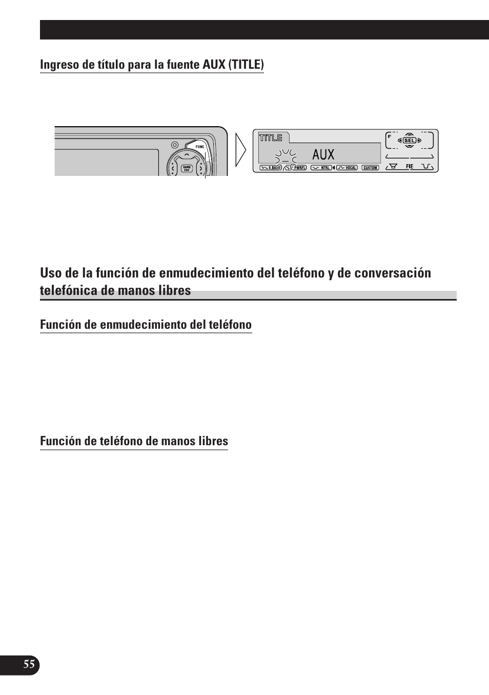Uso de la función de enmudecimiento del, Función de enmudecimiento del teléfono, Función de teléfono de manos libres | Otras funciones, Ingreso de título para la fuente aux (title) | Pioneer MEH-P7100R User Manual | Page 116 / 124