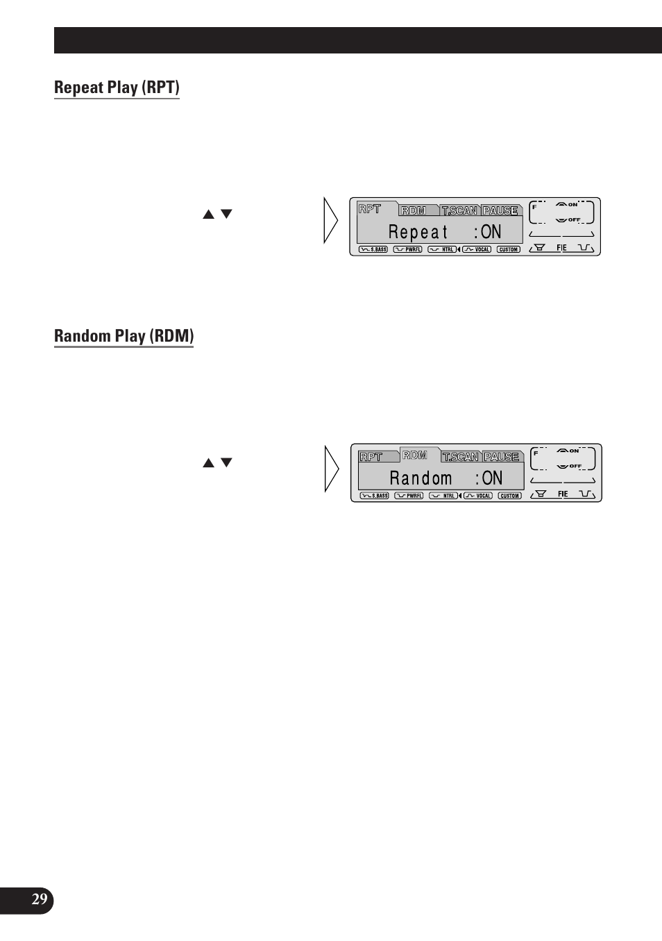 Using the built-in md player, Repeat play (rpt), Random play (rdm) | Scan play (t.scan), Pause (pause) | Pioneer MEH-P7100R User Manual | Page 30 / 124