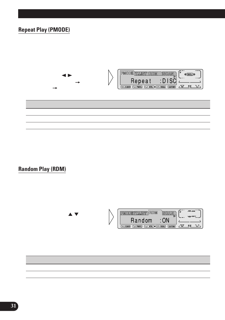 Using multi-cd players, Repeat play (pmode), Random play (rdm) | Scan play (scan), Pause (pause) | Pioneer MEH-P7100R User Manual | Page 32 / 124