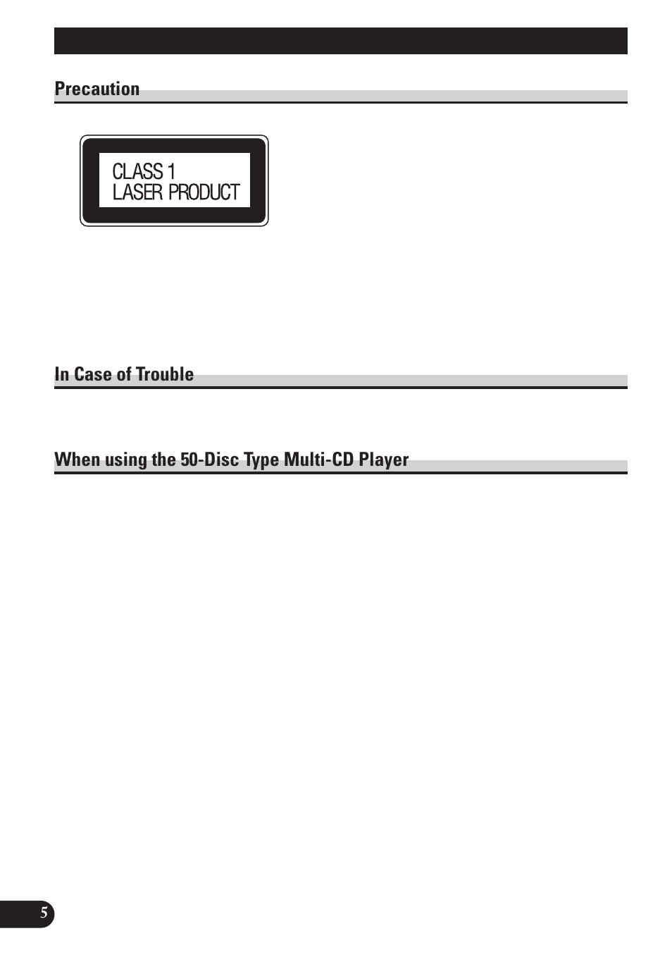 Multi-cd player, Before using this product, Precaution | When using the 50-disc type multi-cd player | Pioneer MEH-P7100R User Manual | Page 6 / 124