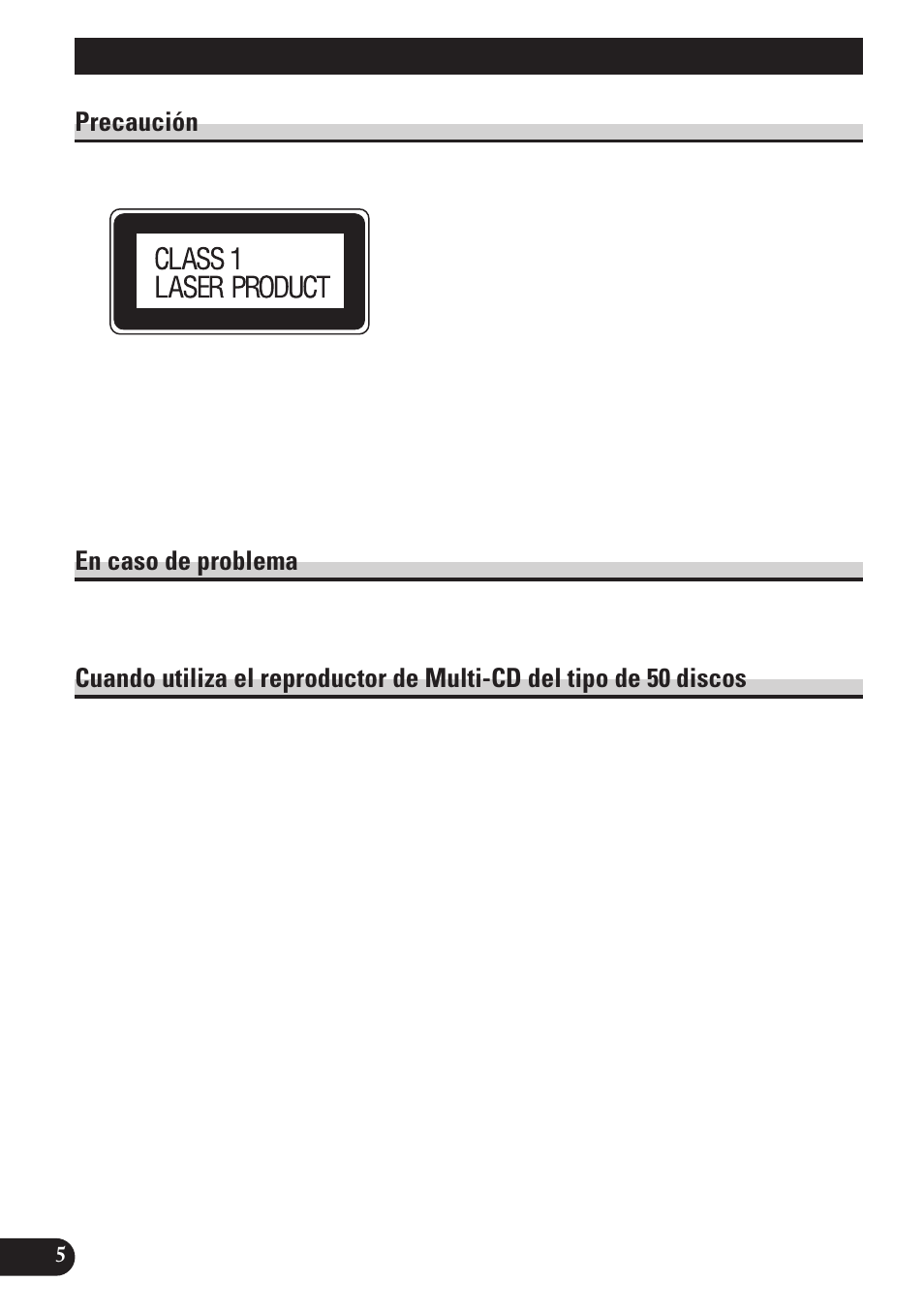 Tipo de 50 discos, Antes de usar este producto, Precaución | En caso de problema | Pioneer MEH-P7100R User Manual | Page 66 / 124