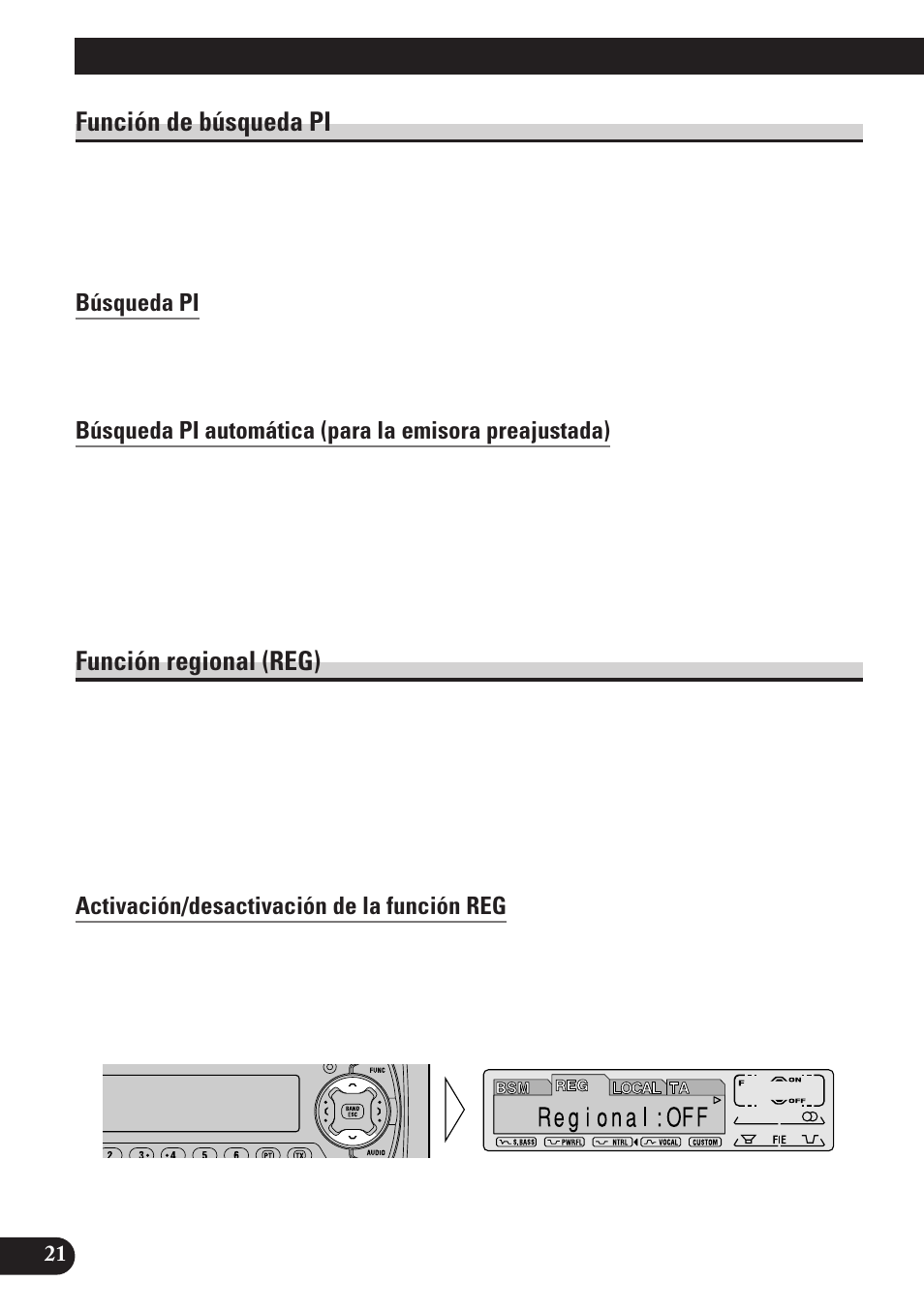 Función de búsqueda pi, Búsqueda pi, Función regional (reg) | Activación/desactivación de la función reg, A title (english), Uso de las funciones rds | Pioneer MEH-P7100R User Manual | Page 82 / 124