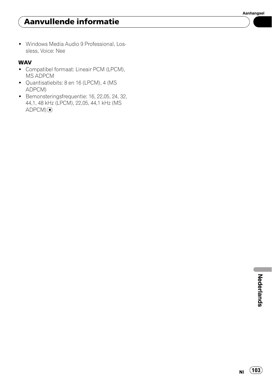 Aanvullende informatie | Pioneer DEH-281MP User Manual | Page 103 / 124