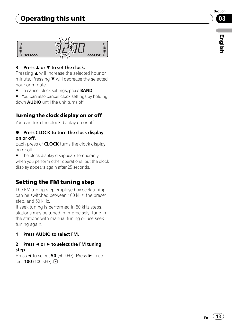 Setting the fm tuning step 13, Operating this unit, Setting the fm tuning step | Pioneer DEH-281MP User Manual | Page 13 / 124