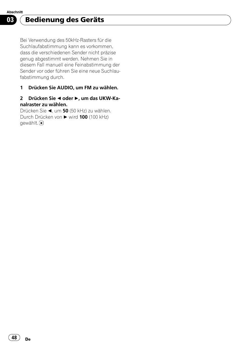 Bedienung des geräts | Pioneer DEH-281MP User Manual | Page 48 / 124