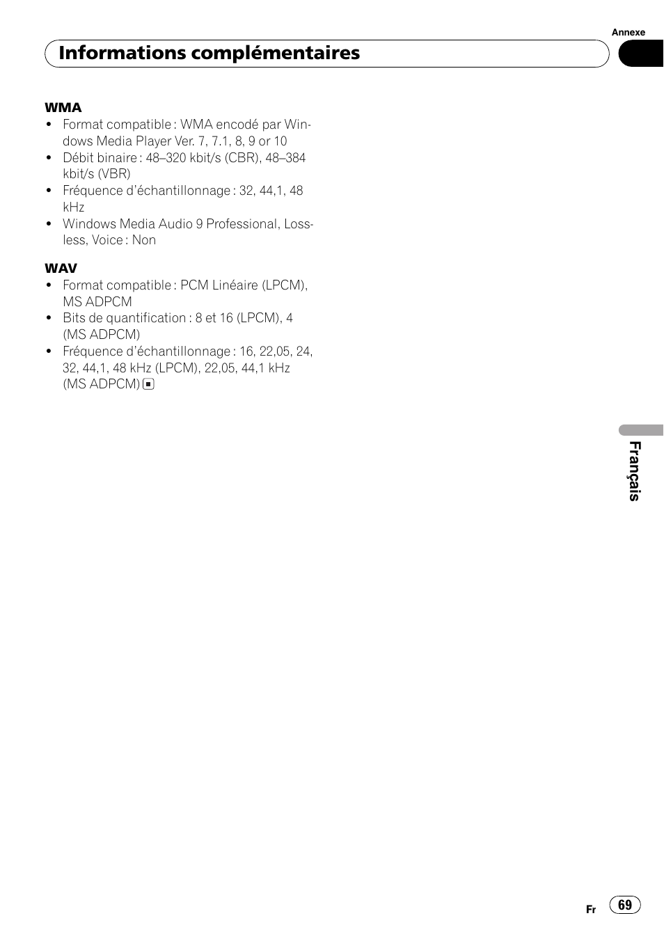 Informations complémentaires | Pioneer DEH-281MP User Manual | Page 69 / 124