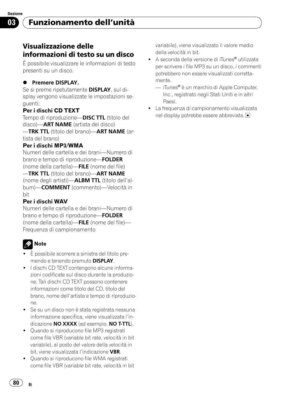 Visualizzazione delle informazioni di, Testo su un disco 80, Funzionamento dellunità | Pioneer DEH-281MP User Manual | Page 80 / 124