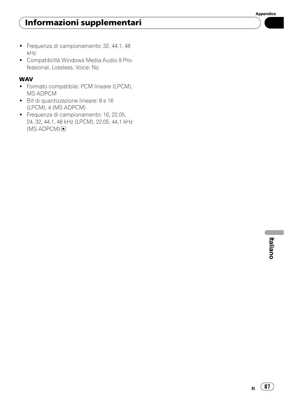 Informazioni supplementari | Pioneer DEH-281MP User Manual | Page 87 / 124