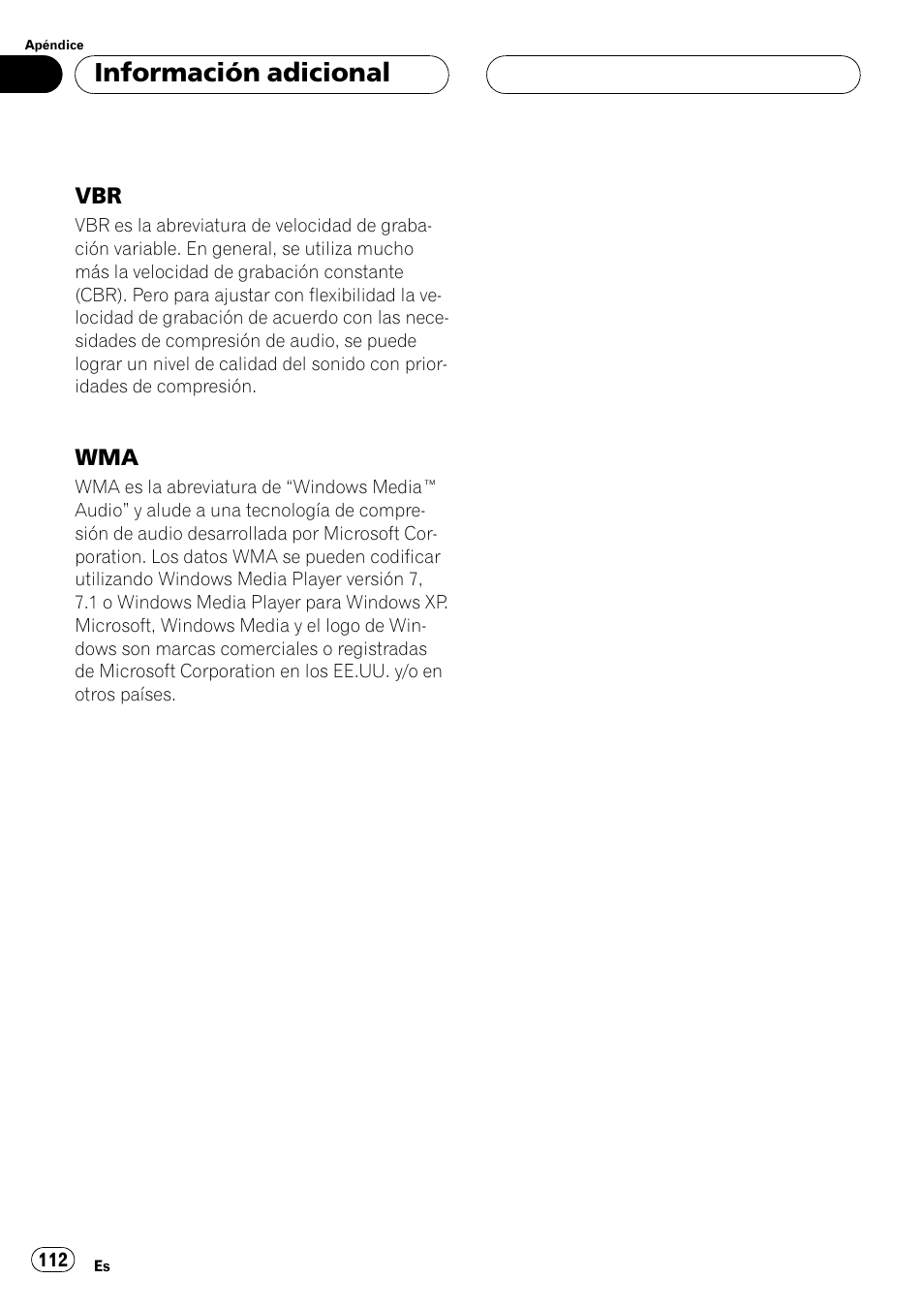 Información adicional | Pioneer DEH-P5500MP User Manual | Page 112 / 116
