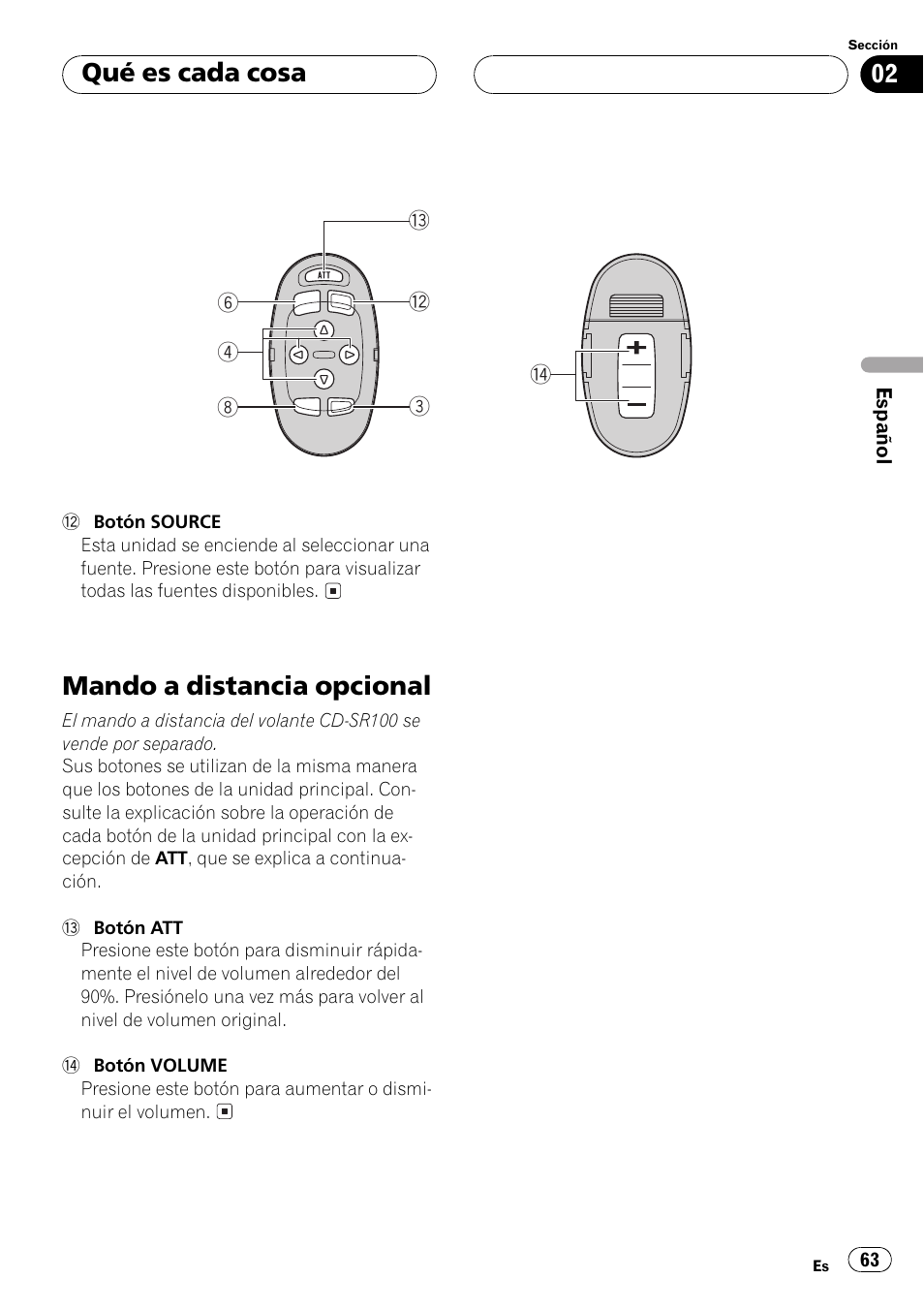 Mando a distancia opcional 63, Mando a distancia opcional, Qué es cada cosa | Pioneer DEH-P5500MP User Manual | Page 63 / 116