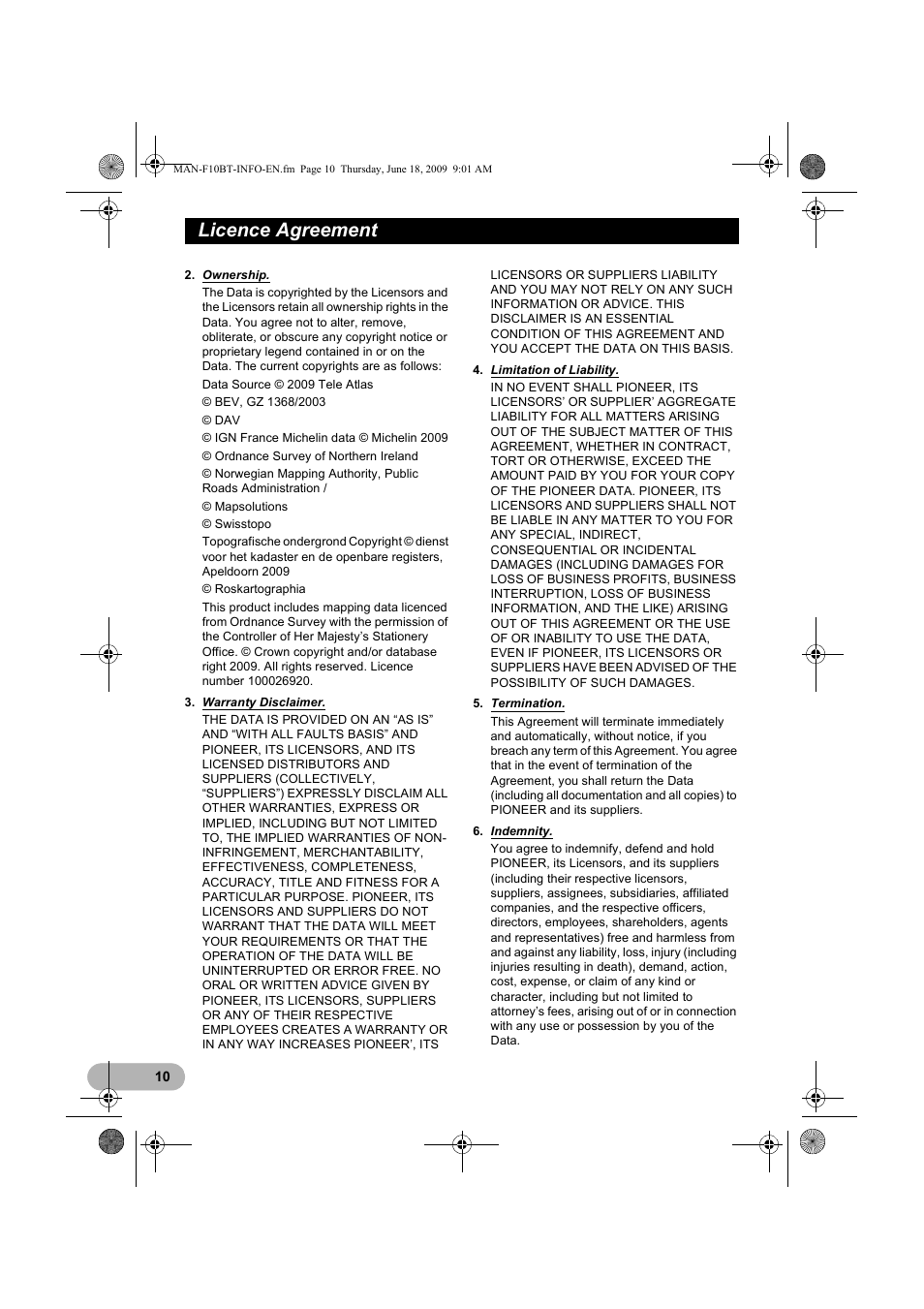 Licence agreement | Pioneer AVIC-F10BT User Manual | Page 10 / 20