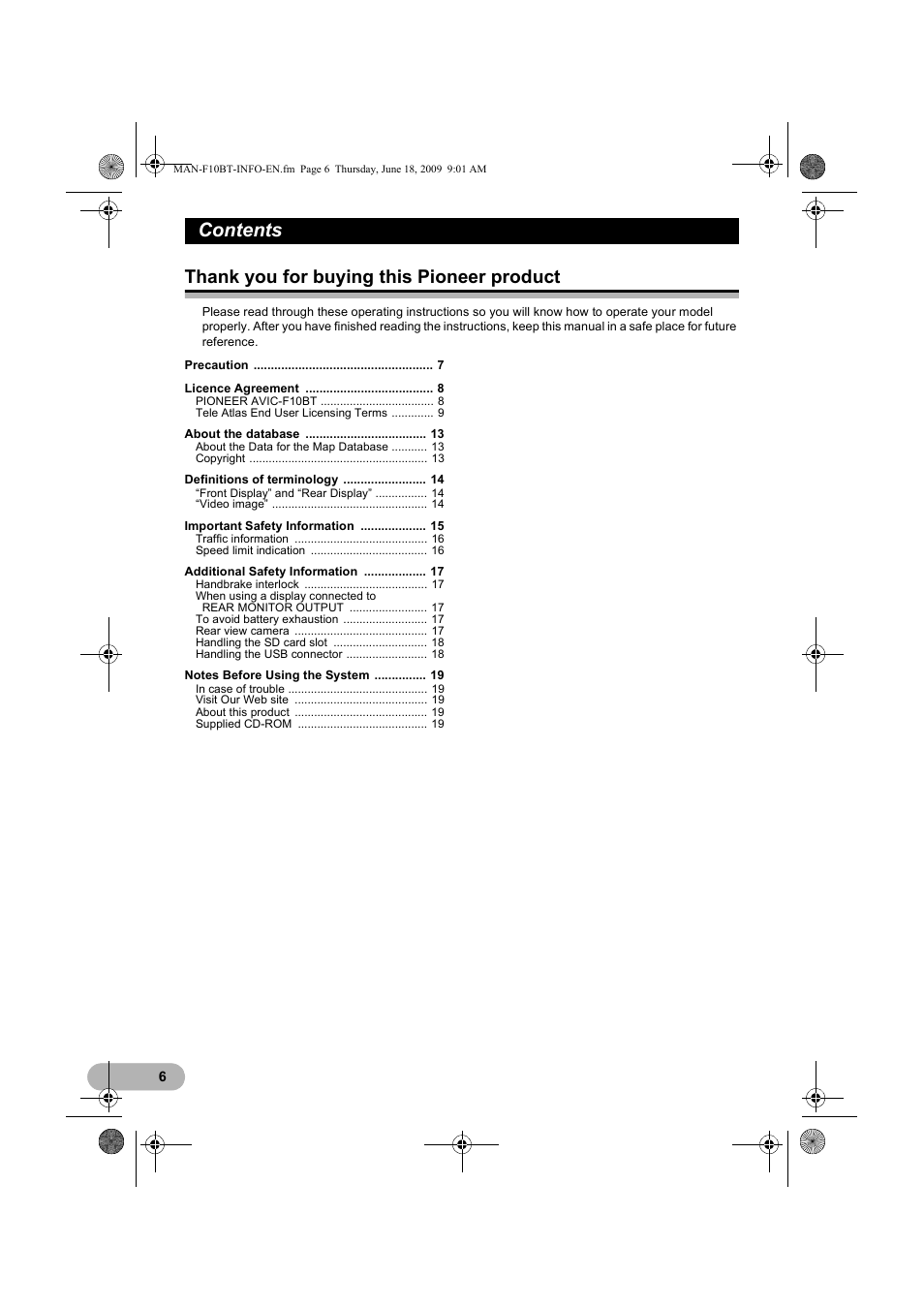 Pioneer AVIC-F10BT User Manual | Page 6 / 20