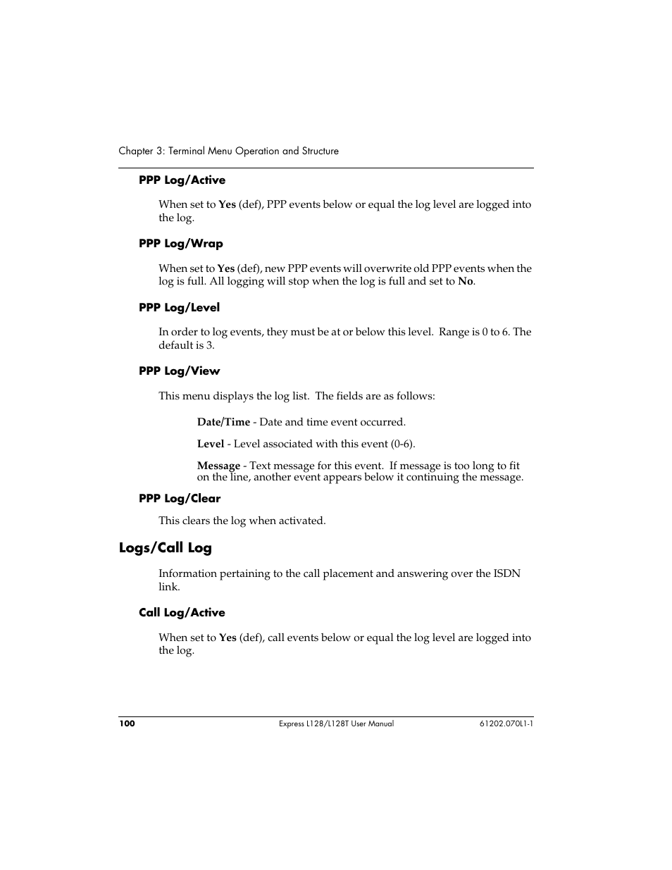 Logs/call log | ADTRAN L128 User Manual | Page 117 / 200