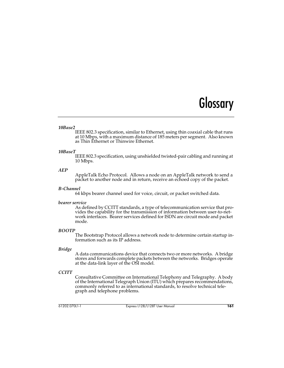 Glossary | ADTRAN L128 User Manual | Page 178 / 200