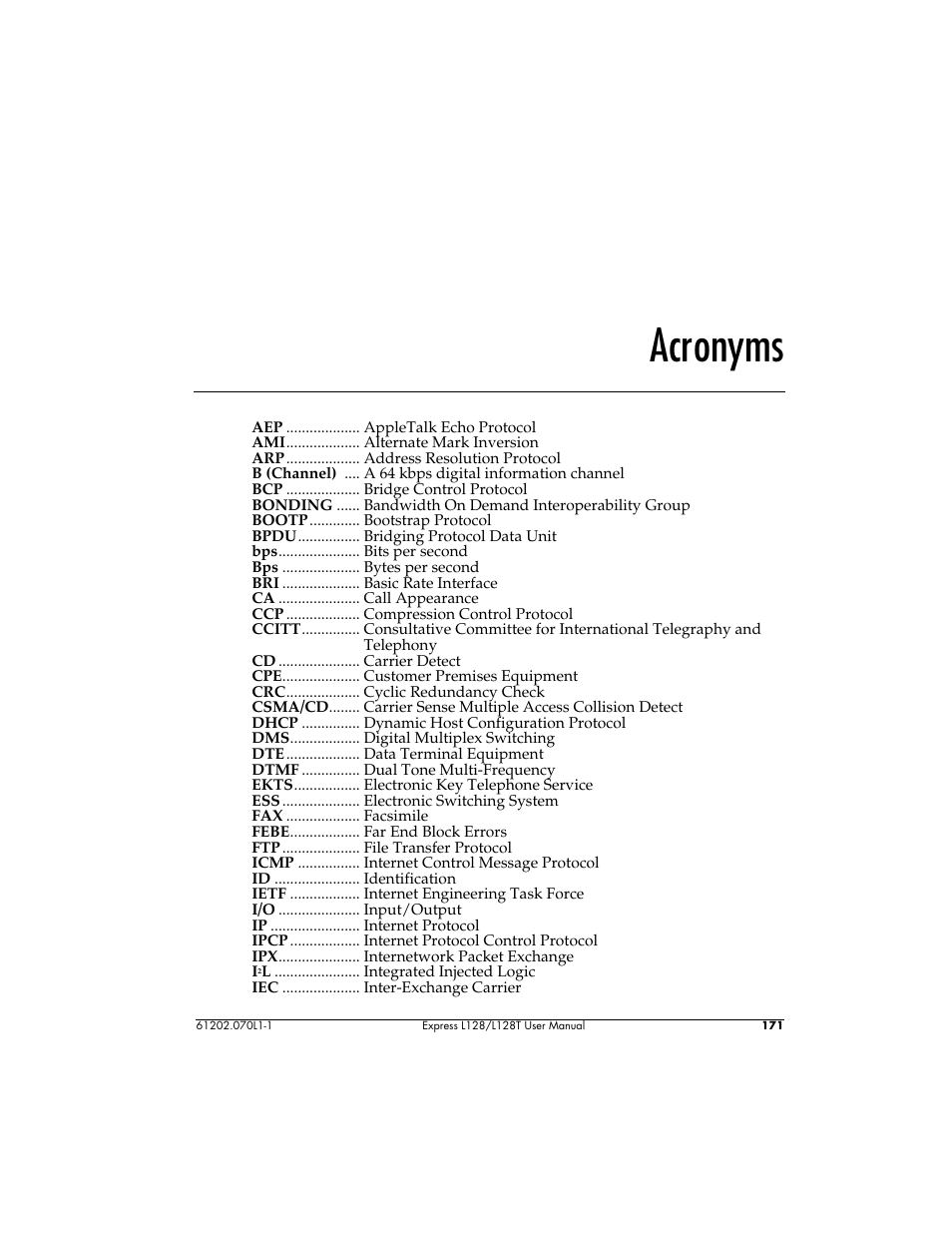 Acronyms | ADTRAN L128 User Manual | Page 188 / 200