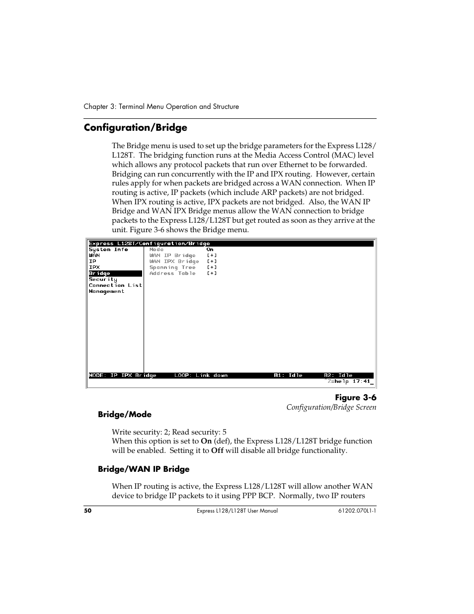 Configuration/bridge | ADTRAN L128 User Manual | Page 67 / 200