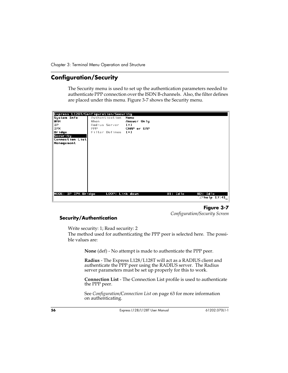 Configuration/security | ADTRAN L128 User Manual | Page 73 / 200