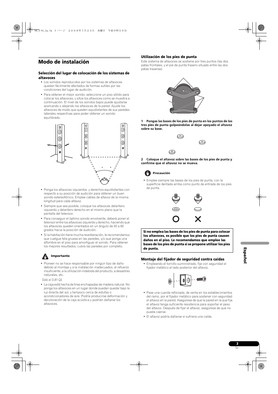 Modo de instalación | Pioneer S-81-QL User Manual | Page 23 / 54