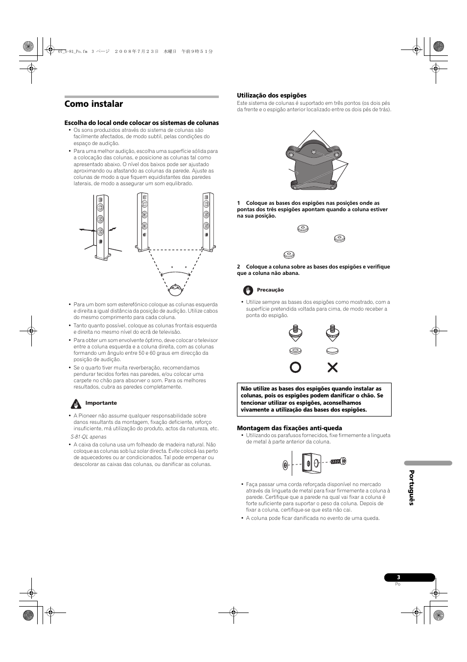 Como instalar | Pioneer S-81-QL User Manual | Page 27 / 54