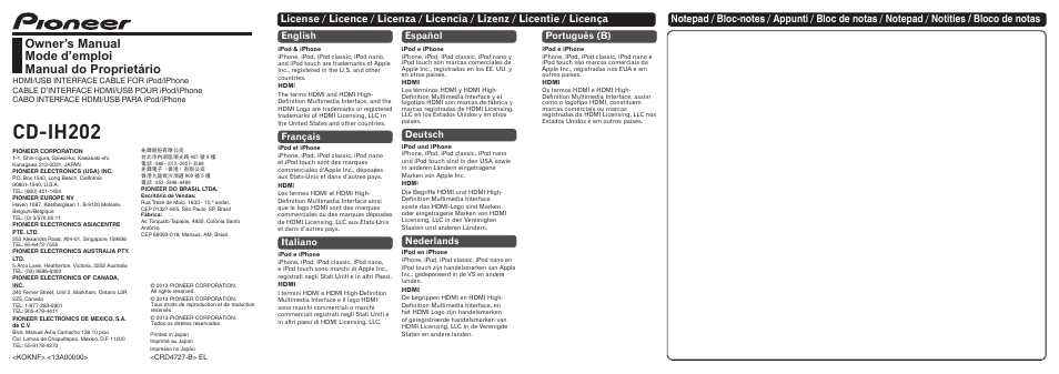 Pioneer CD-IH202 User Manual | 8 pages