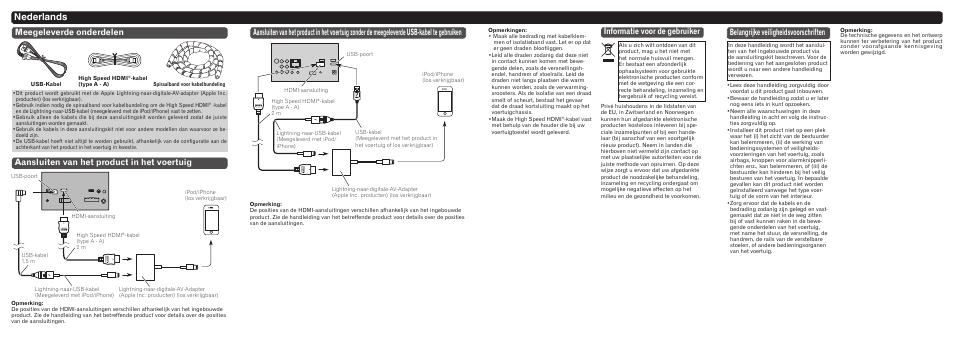 Nederlands, Informatie voor de gebruiker, Belangrijke veiligheidsvoorschriften | Pioneer CD-IH202 User Manual | Page 7 / 8