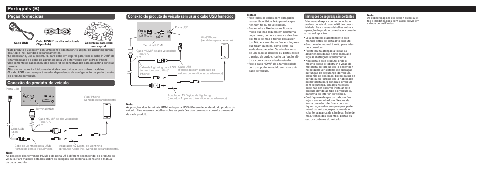 Português (b), Conexão do produto de veículo peças fornecidas, Instruções de segurança importantes | Pioneer CD-IH202 User Manual | Page 8 / 8