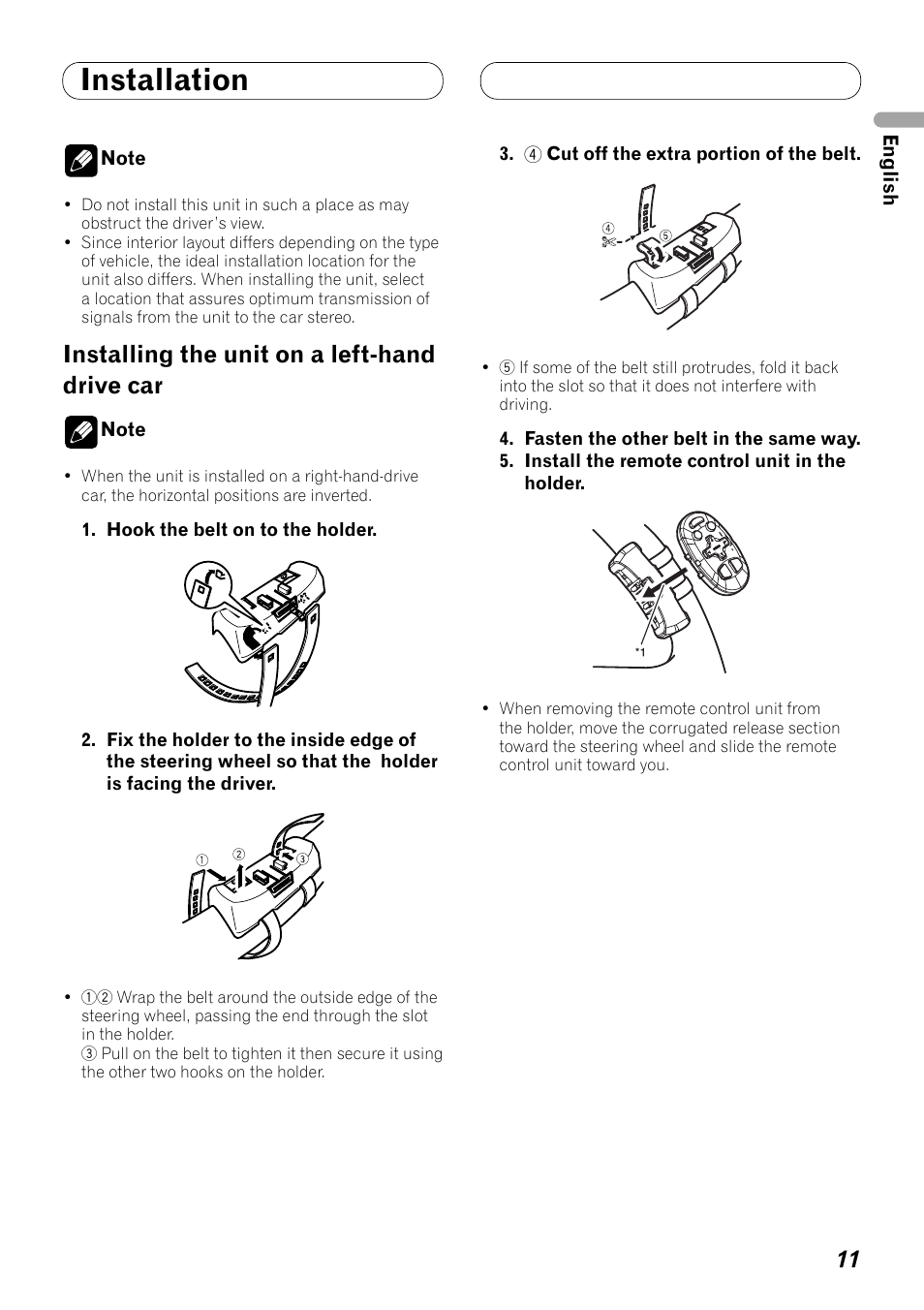 Installing the unit on a left-hand drive car, Installation | Pioneer DEH-P8100BT User Manual | Page 11 / 72