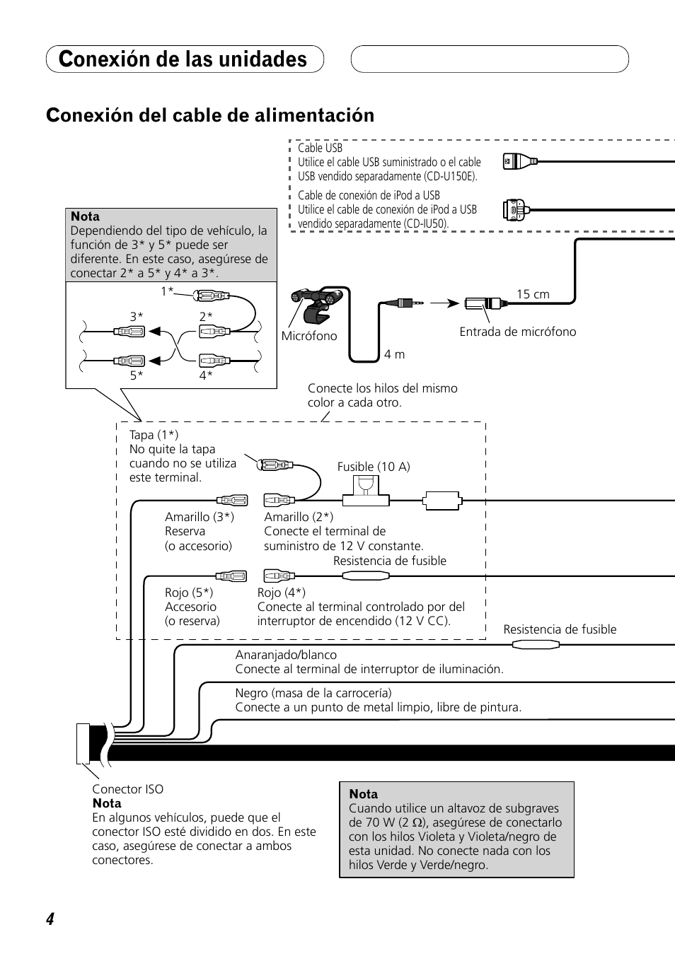 Conexión del cable de alimentación, Conexión de las unidades | Pioneer DEH-P8100BT User Manual | Page 14 / 72