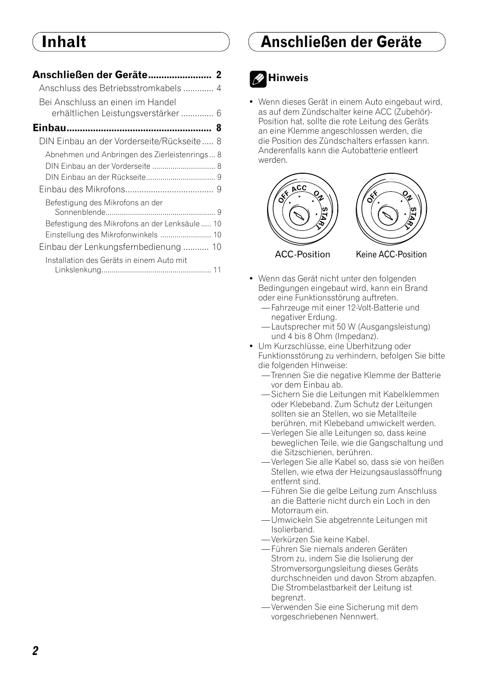 Deutsch, Inhalt anschließen der geräte | Pioneer DEH-P8100BT User Manual | Page 22 / 72