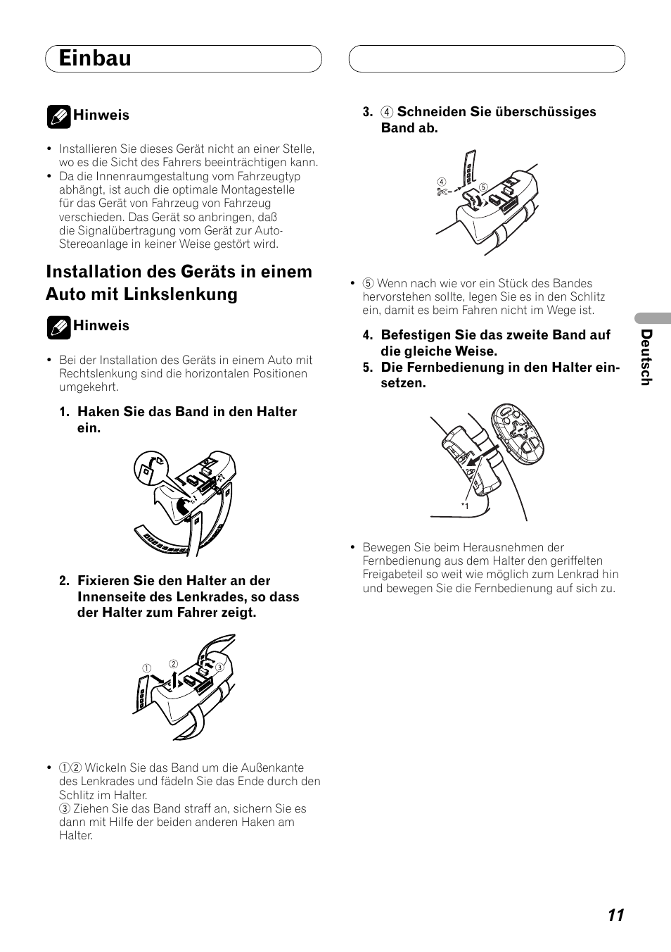 Installation des geräts in einem auto mit, Linkslenkung, Einbau | Pioneer DEH-P8100BT User Manual | Page 31 / 72