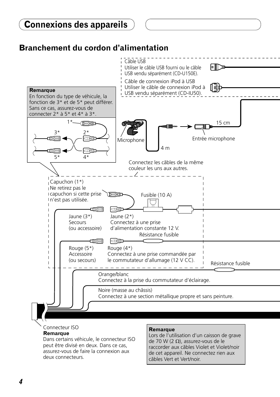 Branchement du cordon d’alimentation, Connexions des appareils | Pioneer DEH-P8100BT User Manual | Page 34 / 72