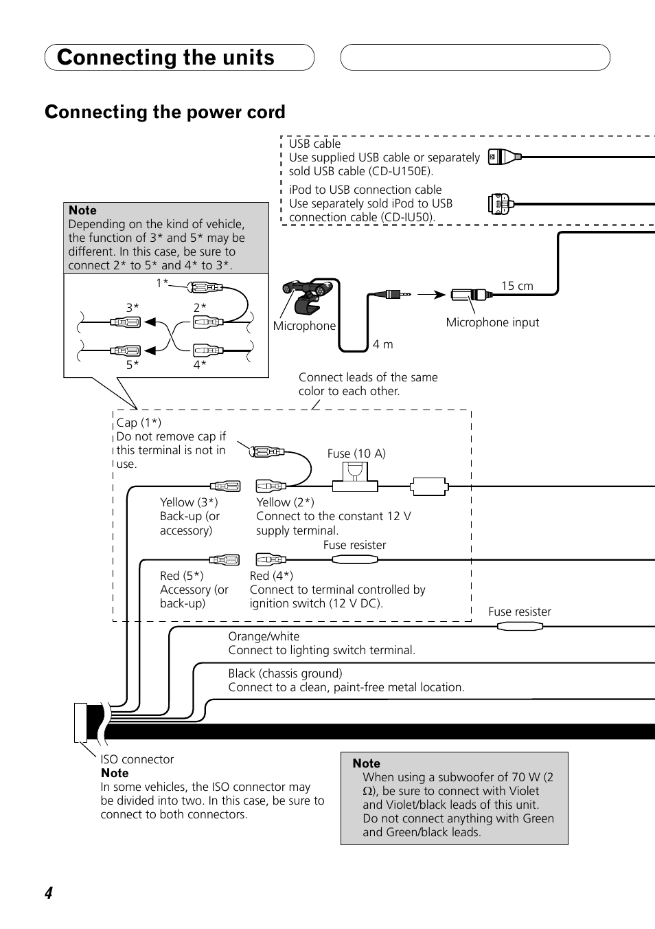 Connecting the power cord, Connecting the units | Pioneer DEH-P8100BT User Manual | Page 4 / 72