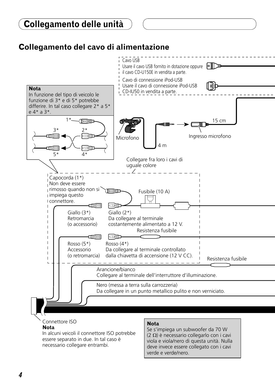 Collegamento del cavo di alimentazione, Collegamento delle unità | Pioneer DEH-P8100BT User Manual | Page 44 / 72
