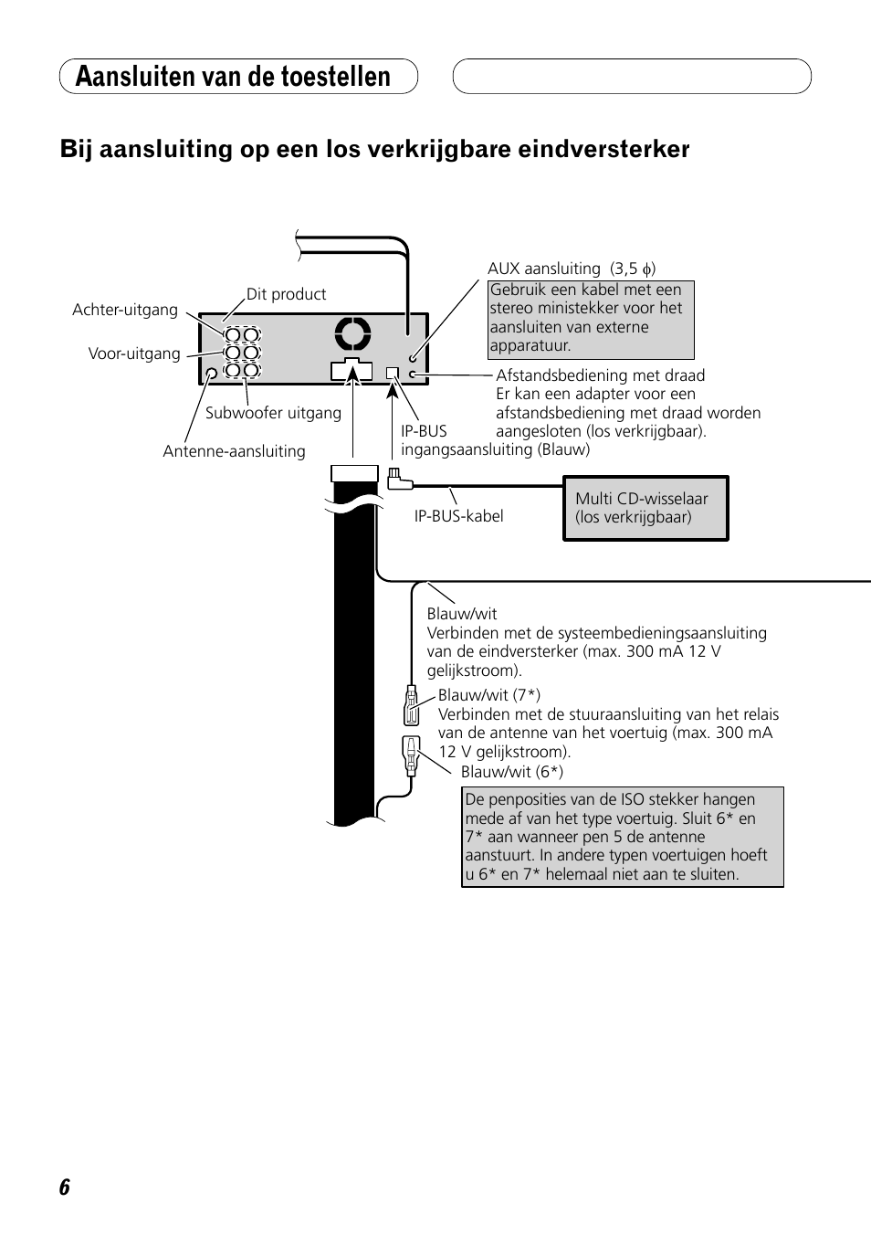 Bij aansluiting op een los verkrijgbare, Eindversterker, Aansluiten van de toestellen | Pioneer DEH-P8100BT User Manual | Page 56 / 72