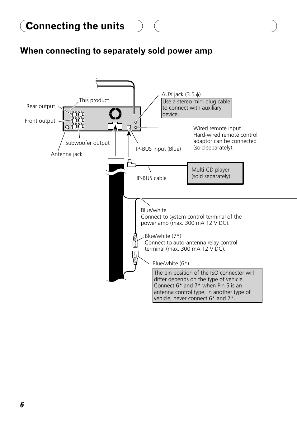 When connecting to, Separately sold power amp, Connecting the units | When connecting to separately sold power amp | Pioneer DEH-P8100BT User Manual | Page 6 / 72