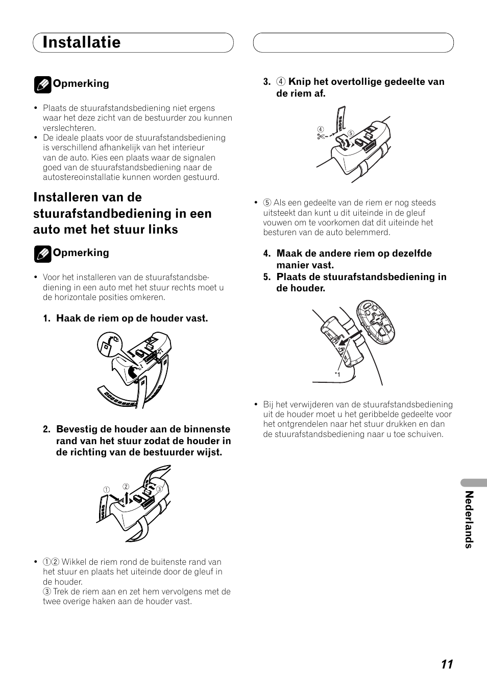 Installeren van de stuurafstandbediening, In een auto met hetstuur links, Installatie | Pioneer DEH-P8100BT User Manual | Page 61 / 72
