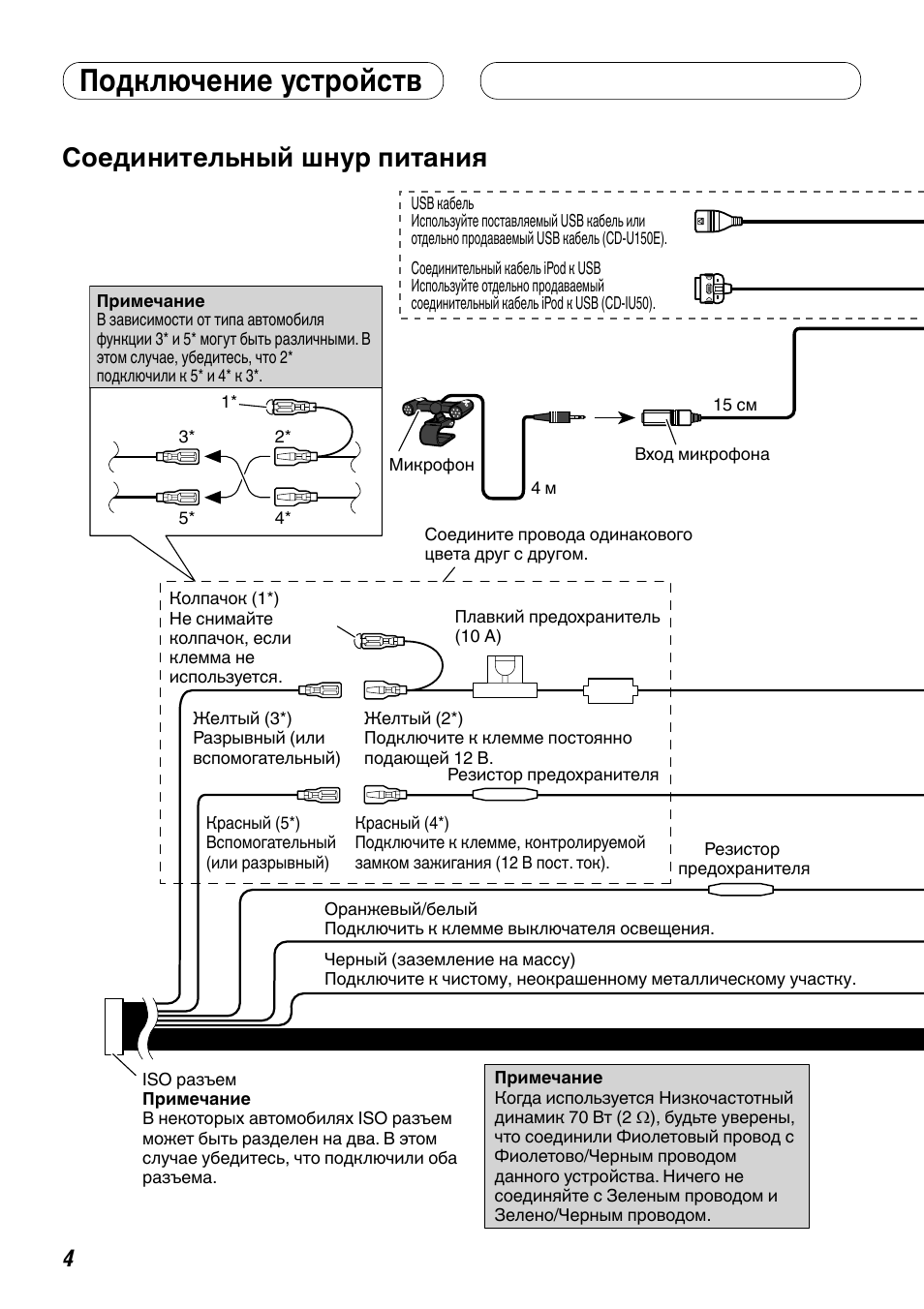 Соединительный шнур питания, Подключение устройств | Pioneer DEH-P8100BT User Manual | Page 64 / 72