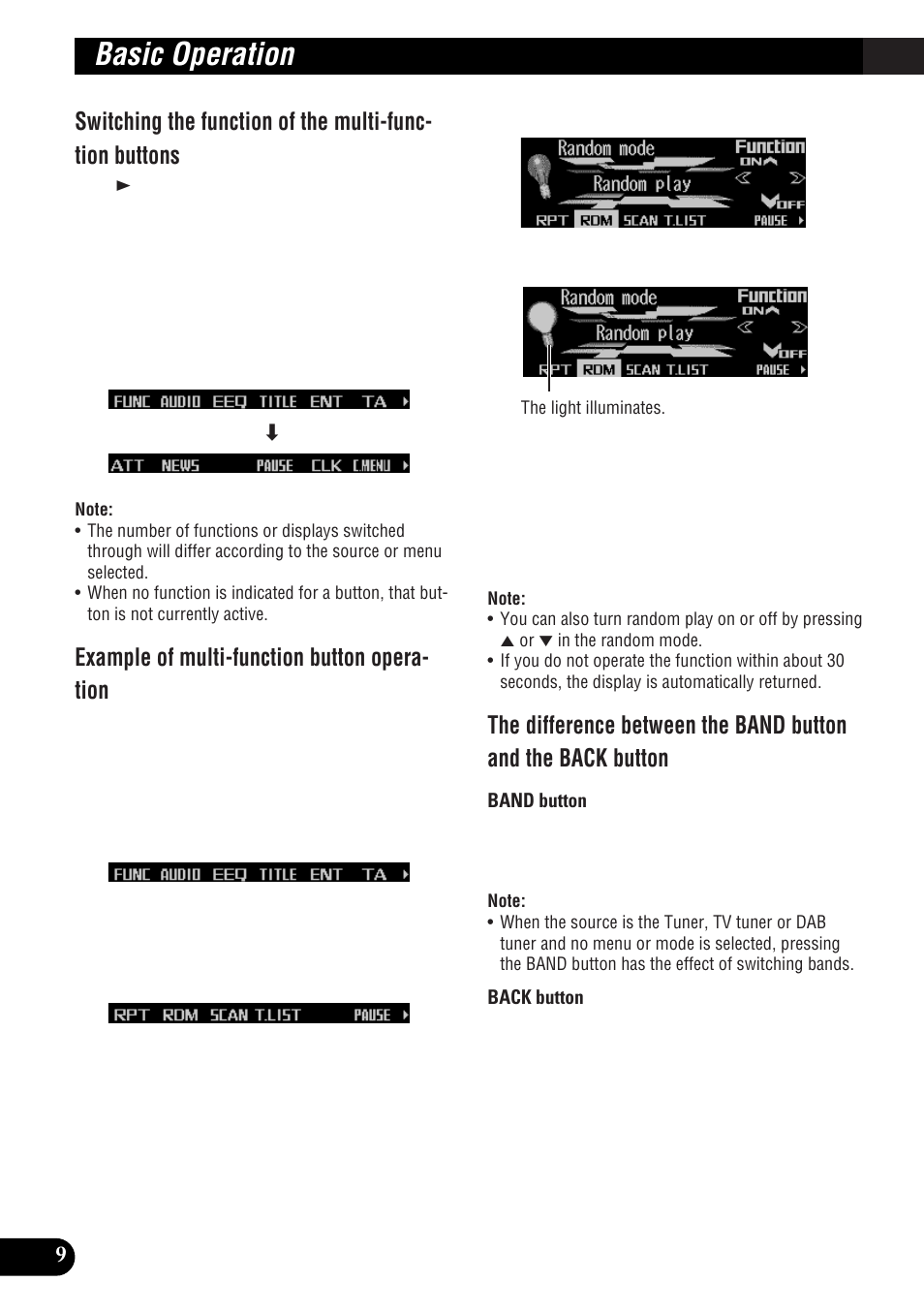 Key guidance indicator, Basic operation, Example of multi-function button opera- tion | Pioneer DEH-P9300R User Manual | Page 10 / 112